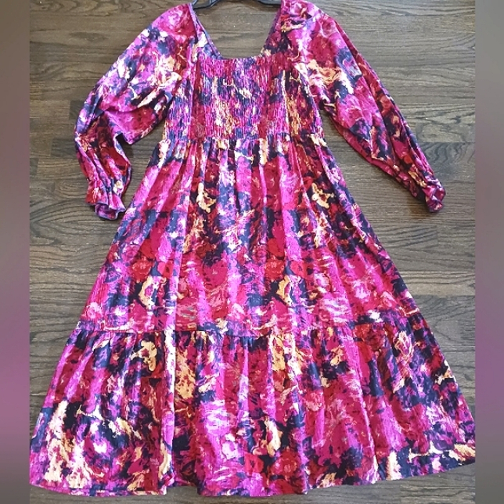 Multicolored Quarter Sleeve Midi Dress